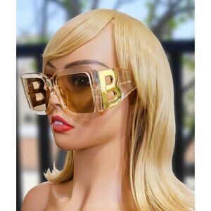 Sunglasses Clear Oversized Square Frame with Gold B